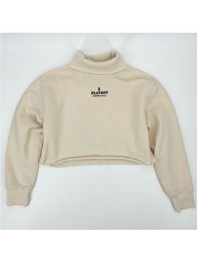 Playboy by Pacsun Cream Beverly Hills Graphic Cropped Turtleneck Sweatshirt
